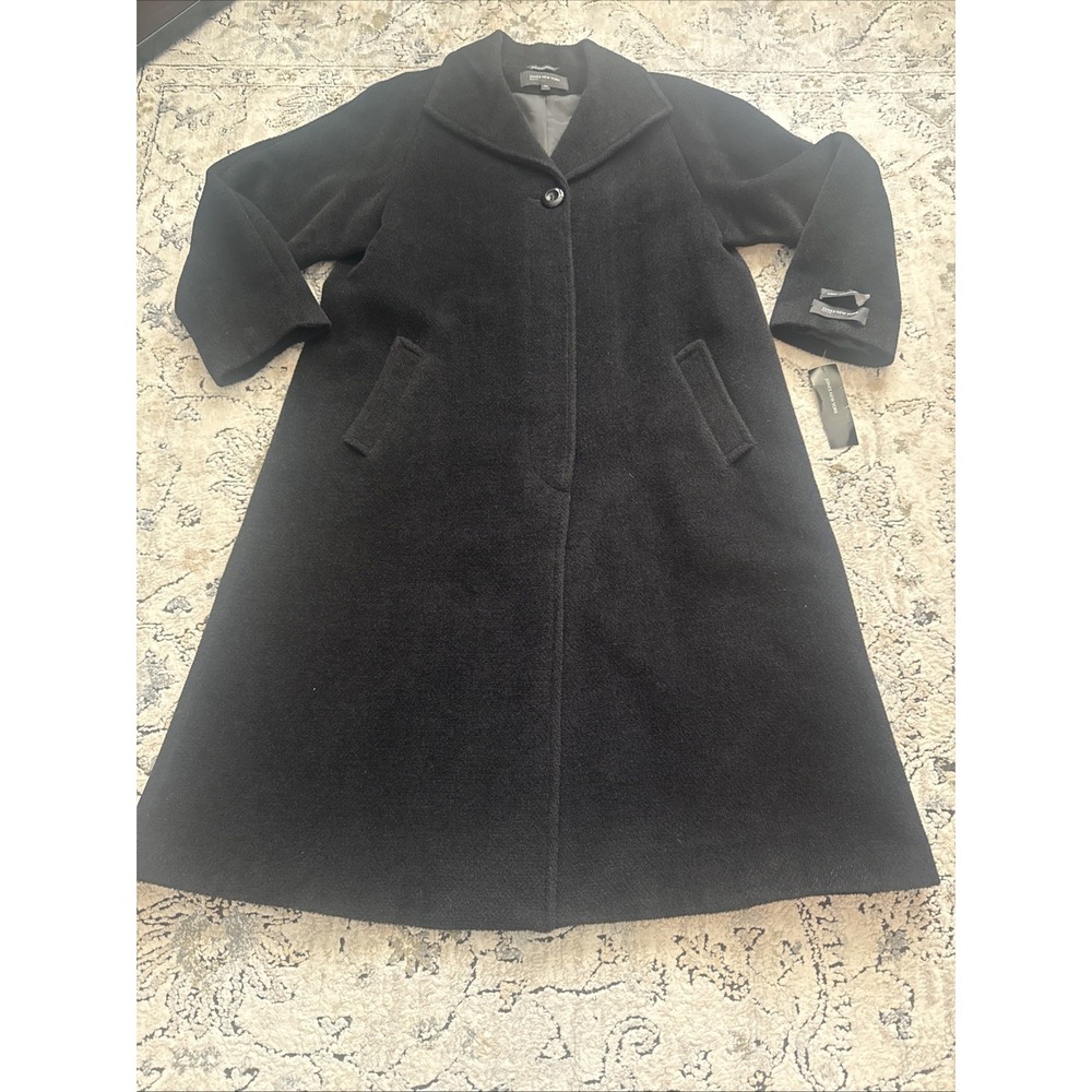 NWT Jones New York Black Alpaca Wool Full Length Coat sz 16P - Picture 2 of 9